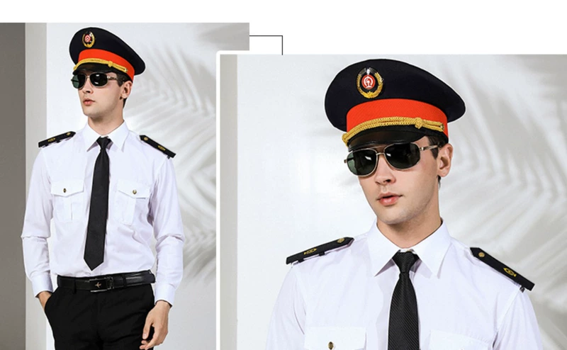 Đồng phục đường sắt mới phù hợp với nam giới quần áo đường sắt đồng phục tiếp viên hàng không áo trắng đồng phục dài tay an ninh