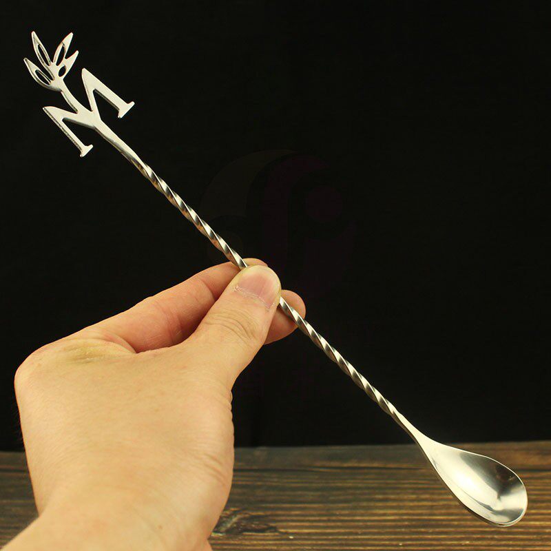 Wine technique stainless steel M head Japanese long bar spoon cocktail bar spoon long handle milk tea drink stir bar bar more spoon