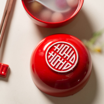 Wedding sweet soup bowl set gift Jingdezhen ceramic tableware large 5 inch pair bowl red rice bowl noodles Bowl