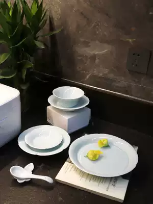 A song banquet tableware in landscape, sunflower mouth folded along the plate, Rice Bowl, ceramic carving, deep plate, tea set, pot, fruit point