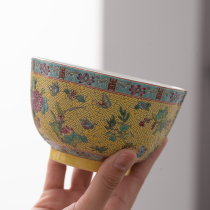 Jingdezhen ceramic rice bowl home large noodle bowl soup bowl Chinese retro pastel palace style pink yellow flower