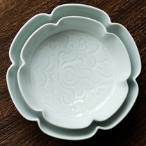 Special celadon tableware household dish solid color plate cold dish plate special carved fruit plate Jingdezhen ceramics