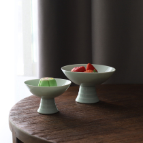 Landscape A Song-style carving high-footed fruit plate Zen tea order plate household ceramic snack dish snack dish snack bowl solid color