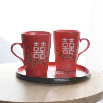 A watermelon red retro double joy coffee cup water Cup wedding gift to friends colleagues tea cup