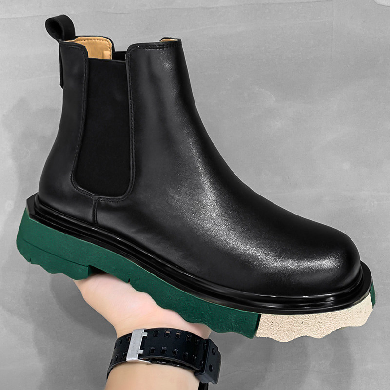 Chelsea boots male Englishsole smoke boots thick bottom increased Martin boots genuine leather and short boots