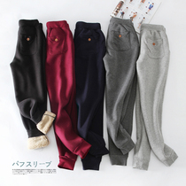 Sports pants womens velvet thickened guard pants autumn and winter bunched loose casual pants lambskin wear warm cotton pants