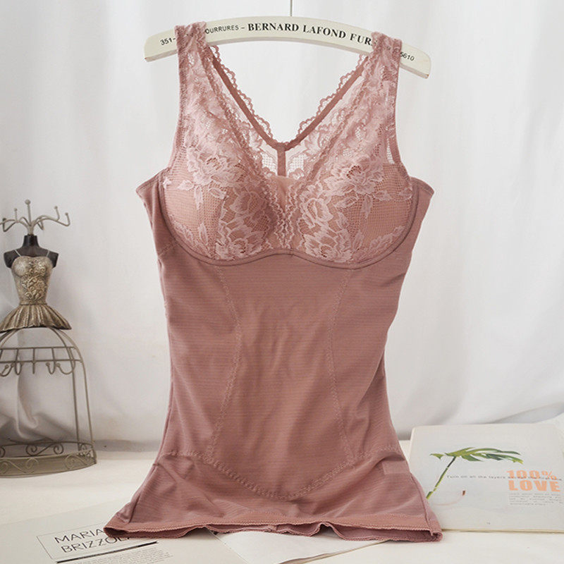 Even bra integrated warm plastic sweatshirt Breasted Lace Bottom V collar vest with velvets tight and close for winter