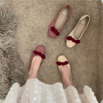 Good to wear without picking up people ~ ITSK single shoe woman flat bottom head suede bow suede butterfly knot soft bottom gentle ballet boat shoes