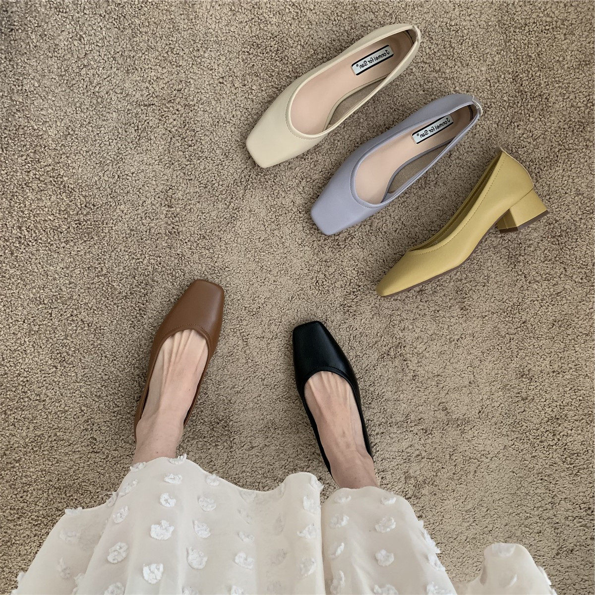 Heart-moving moment -- ITSK -- single shoe female French style coarse heel square head shallow mouth soft leather with grandma shoes boat shoes-Taobao