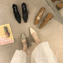 ITSK Shoes Womens Single Shoe Style Retro Coarse Heel Custard Comfort Soft Bottom Grandma Shoes Working Shoes