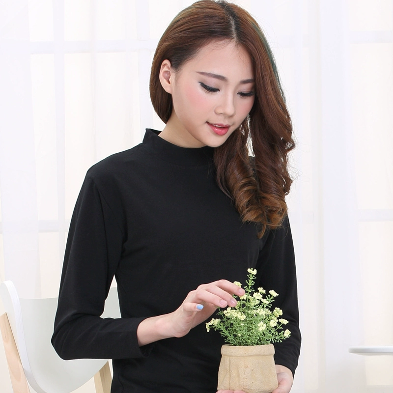 Bông mỏng cotton tinh khiết của phụ nữ ấm áp nửa cổ cao đồ lót mùa thu quần áo của phụ nữ lycra cotton cô gái một mảnh trên cùng áo sơ mi - Áo ấm