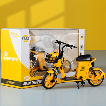 Small yellow car sharing electric bike creative simulation alloy bicycle model toy mini bicycle collection ornaments