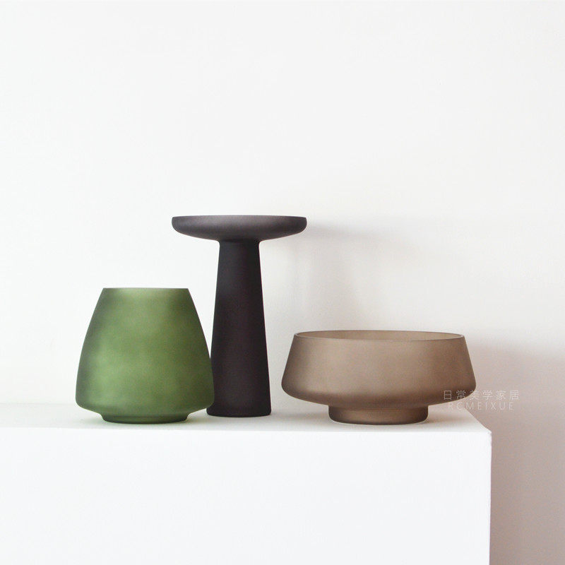 Modern minimal frosted glass vase home soft software decoration of decorative fruit plate drying flower