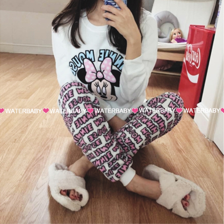 Phiên bản Hàn Quốc của mùa thu và mùa đông dày flannel dài tay dễ thương phim hoạt hình nữ đồ ngủ thiết lập dịch vụ nhà ấm áp đầm ngủ đẹp