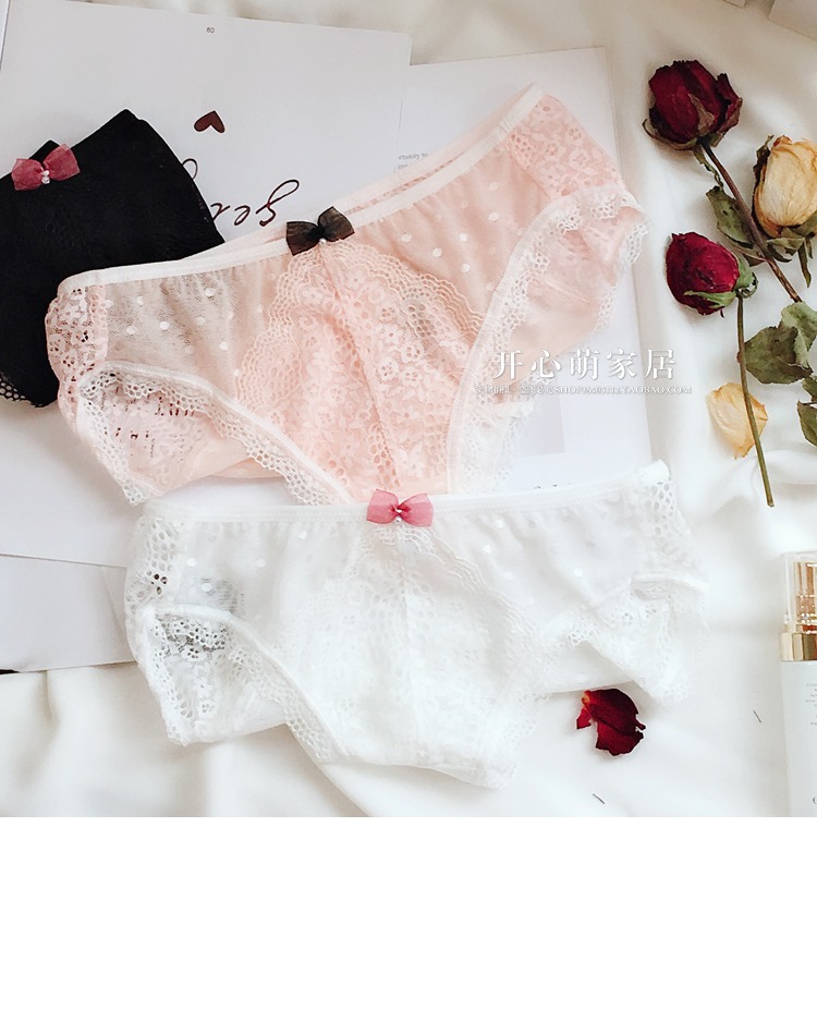 Hoa tòa án retro mềm mại và thoáng khí lưới dễ thương điểm rỗng đầy ren nữ tam giác đồ lót 3 lựa chọn màu sắc quần lót nữ cao cấp
