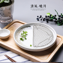 Japanese ceramic tableware creative drawing green household round dish hotel Daily vintage pork chop deep plate dish