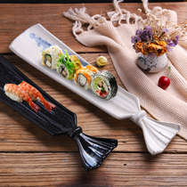 Japanese ceramic tableware creative long fish tail sushi plate Japanese vintage personality Black sushi plate sashimi plate