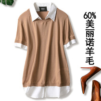 Merino sweater sweater autumn foreign trade fashion short sleeve shirt collar fake two wool sweater pullover