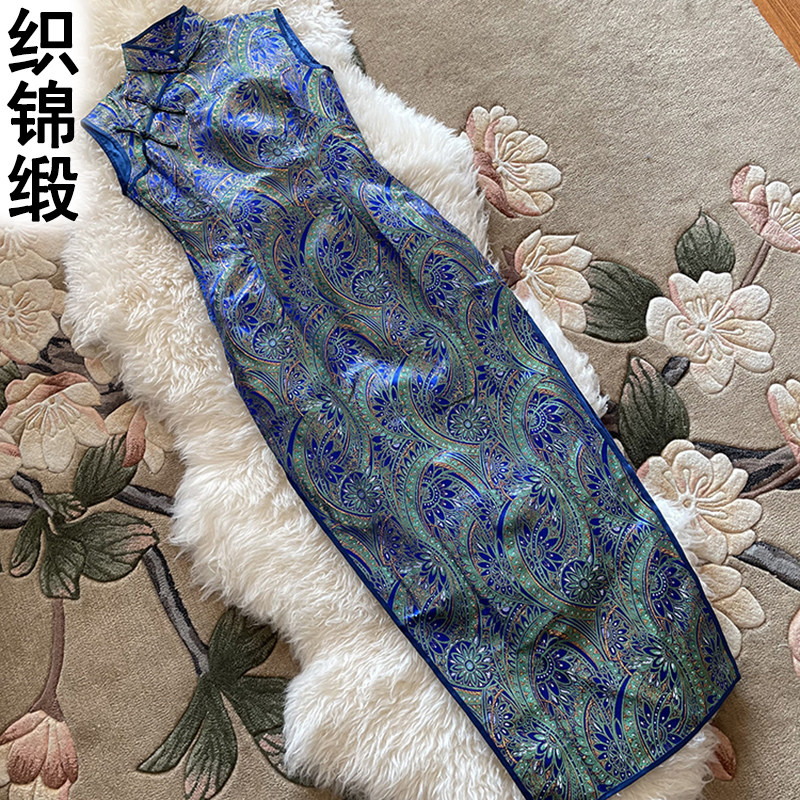 Improvement of the qipao 5 pieces of silk blooming silver silhousie bright silk overlong woven brocade gowns