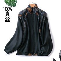 Black Genuine Silk Sunscreen Woman Spring Autumn Season Thin Jacket Boyfriend Craze Big Code Loose Collage small subblouse