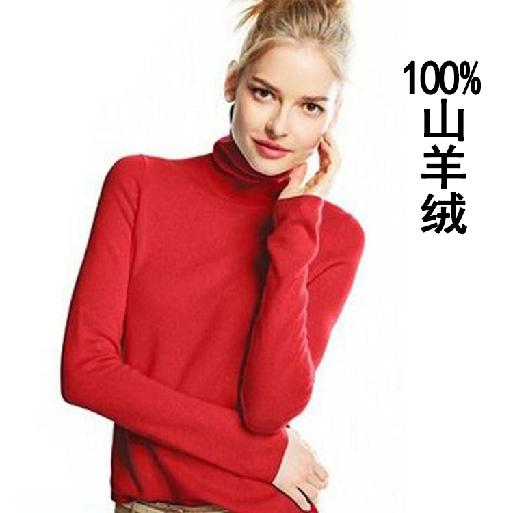 100% tinh khiết áo len cashmere phụ nữ phản hồi nặng đan áo len phụ nữ mùa thu và mùa đông mô hình lỏng áo thun cao cổ áo len dệt kim phụ nữ - Vòng cổ áo len