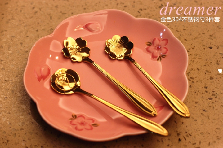 Thép không gỉ 304 hoa anh đào muỗng hoa hồng lisianthus cosmos khuấy thìa cà phê muỗng hoa cánh hoa tráng miệng muỗng - Cà phê dụng cụ pha chế cafe