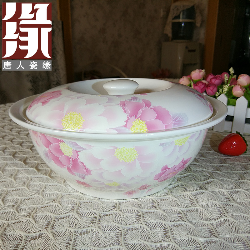 Tangshan glaze color bone porcelain pure hand round 9 inch round pot in household soup bowl huge