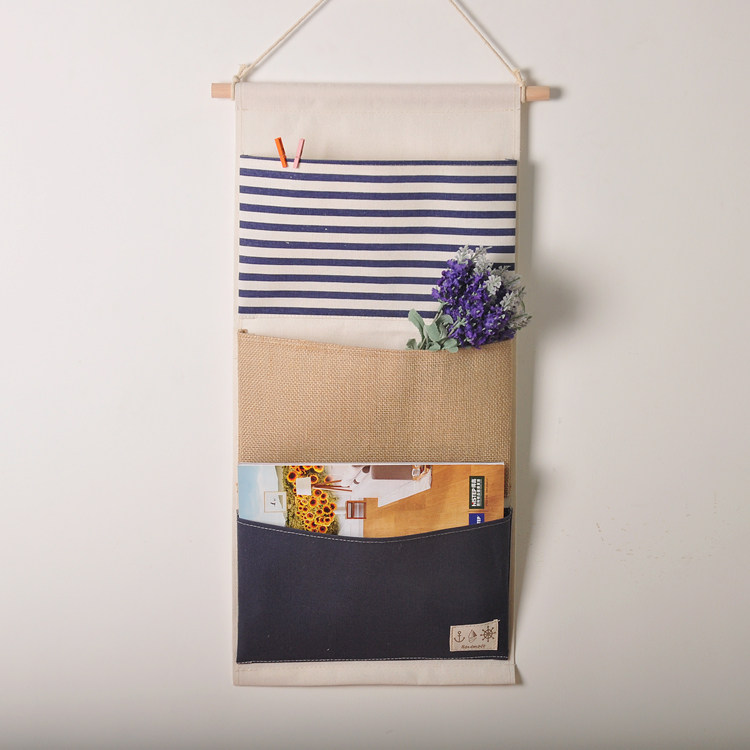 Cotton Hemp Magazine Hung Bag Cloth Art Book Hanging Bag Door Rear Wall Student Dormitory Make-up Room Cloth Art Collection Bag
