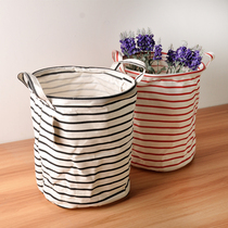  Cotton Hemp Cloth Art Containing Bucket Foldable Dirty Coat Bucket Basket Waterproof Containing Box Toy Containing Box Blue