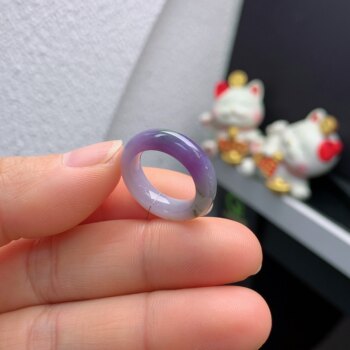 6-7 circle burmese natural jade a-grade high-concentration purple floating flower ring a729#