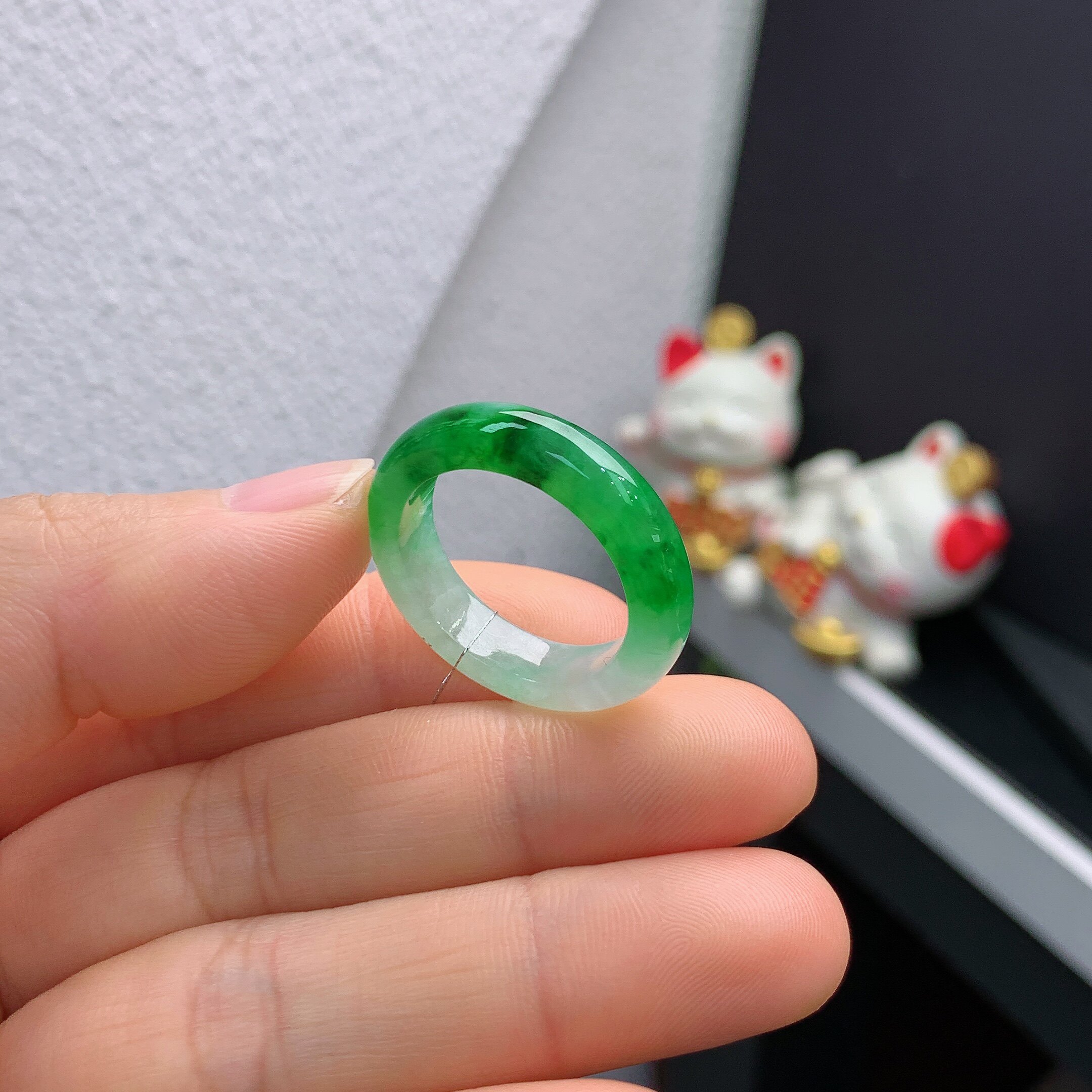 21-22 circle Burmese natural jade A-grade ice spicy green ring A1575#