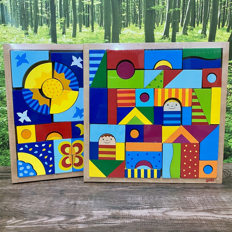 Childlike Meng Meng's home limited export German solid wood butterfly figure jigsaw puzzle building Toy Wooden