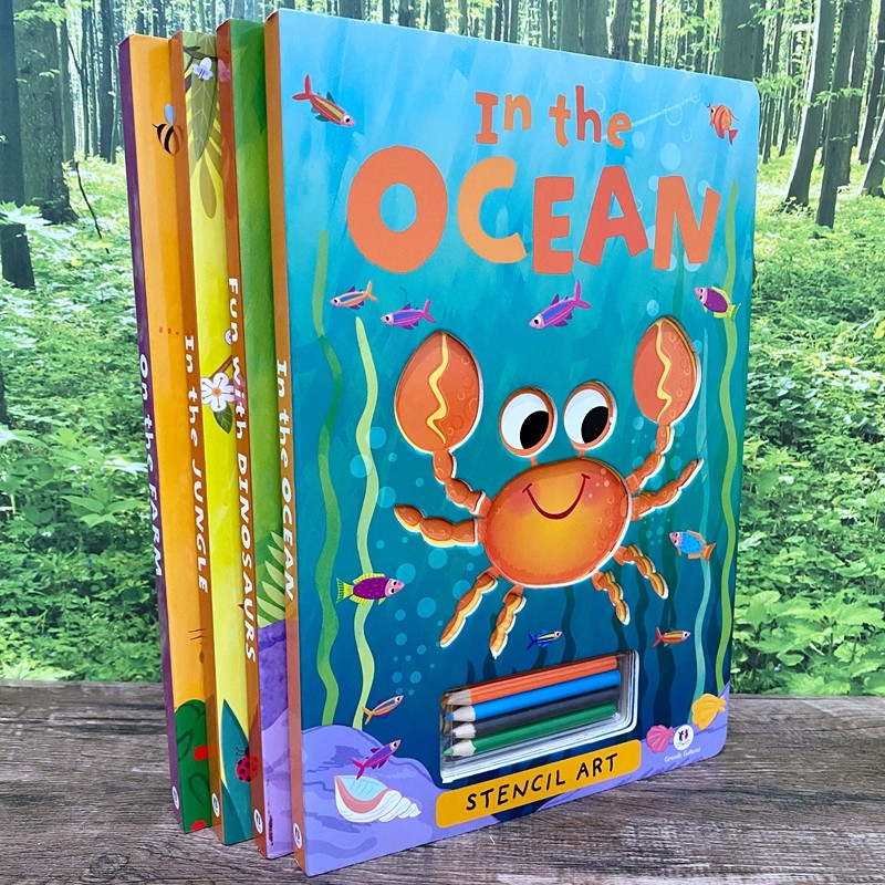 Tong anecdology Cute Original Painting English Original Send Painting Pen Hollowed-out Stencil Painting Enlightenment Drawings Ben Toys 4 paragraphs-Taobao