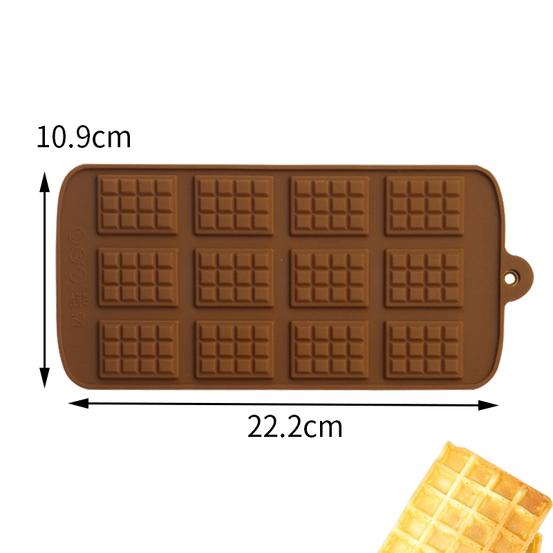 12 thậm chí lưới hình chữ nhật silicone khuôn bánh trang trí khối sô cô la chèn bánh quế fondant khuôn - Tự làm khuôn nướng khuon banh khot