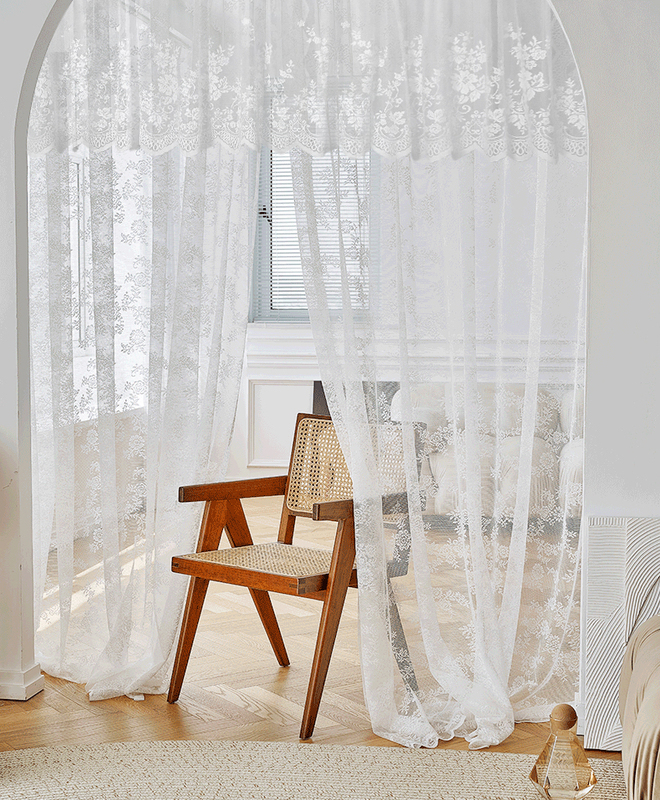No-Drill Installation Telescopic Rod Magic Tape Trendy French Lace Curtains Sheer Curtains Lace Style Door Curtain Partition