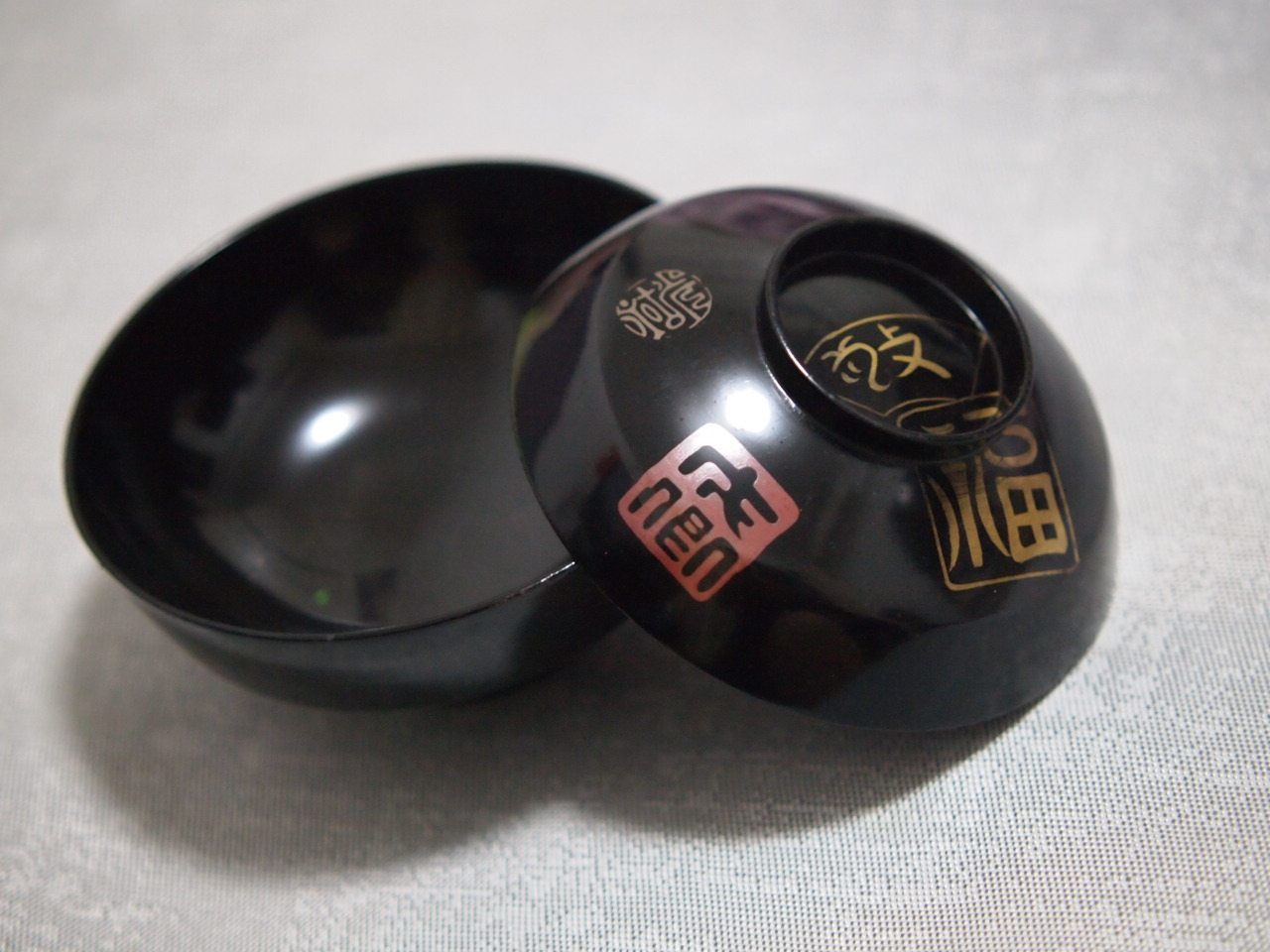 Japan-China Ancient Lacquer years Remain collection Grade Painted Gold Cover Bowl China Wind Gift Tabletop Pendulum 3