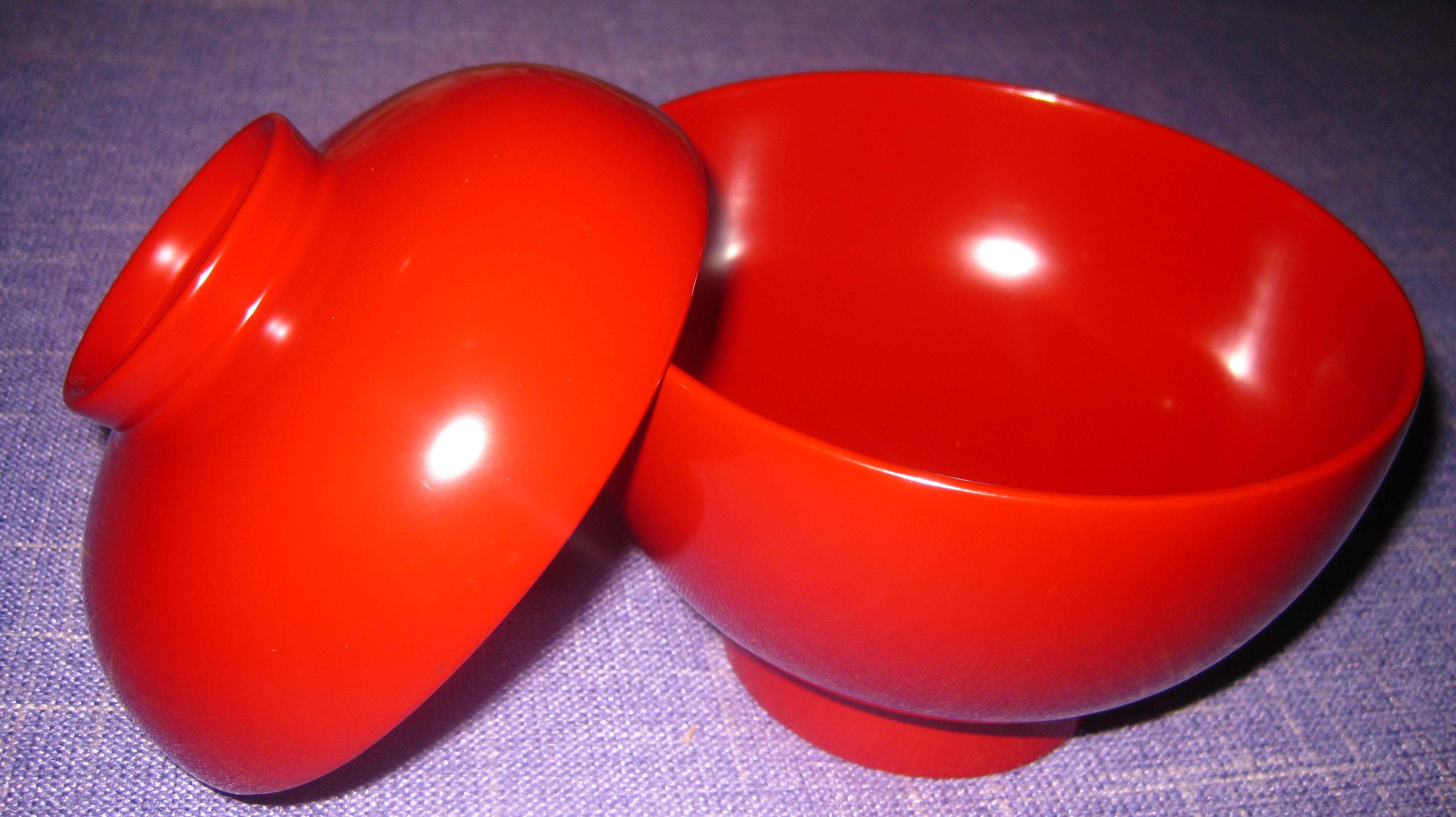 Lacquerware * (wood tyre) red fugue painted lacquered ware cover bowls and dishes 2 pieces _134mm