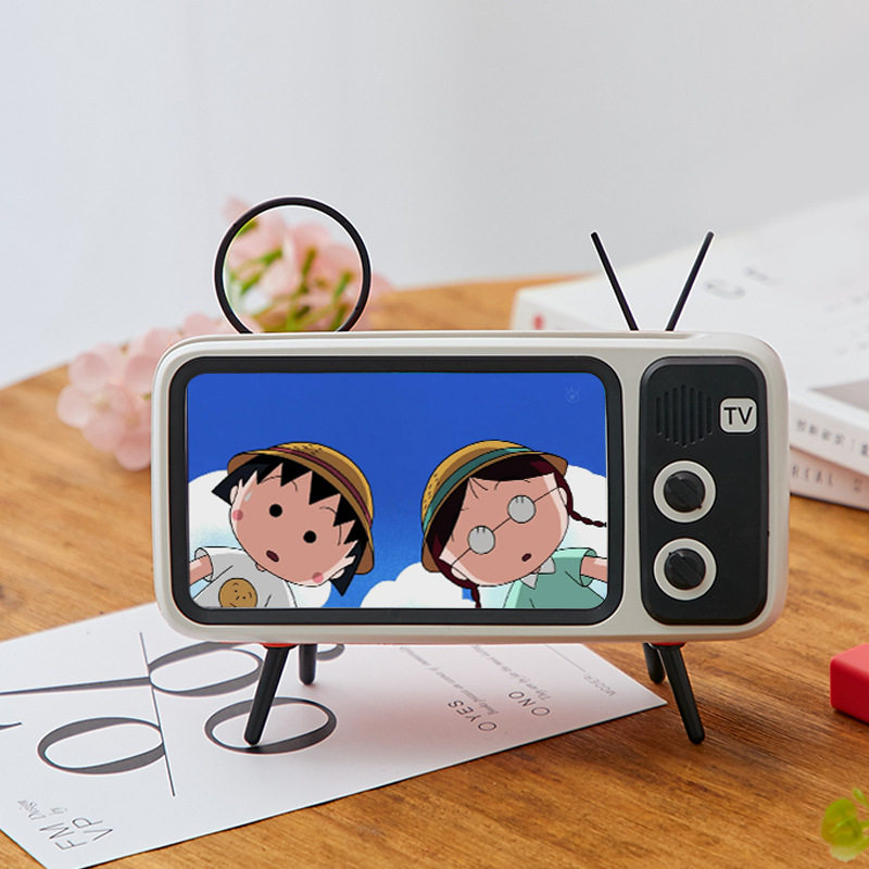 Retro TV Phone holder Lazy Person Bracket Desktop Cute Wireless Bluetooth Speaker Mini Chasing theorist