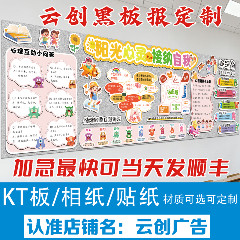 Mental Health Education Cultural Wall, Emotion Management Blackboard Decoration Stickers, Primary and Secondary School Environment Creation Layout, Kt Board Finished Product