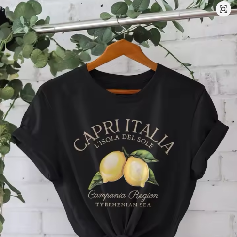 Capri Italia T-Shirt European and American Style Personalized Lemon Print Women's Short-Sleeved Base T-Shirt Top