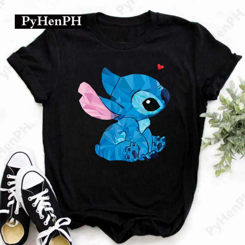 Миловая футболка с принтом Stitch из мультфильма Лило и Ститч, повседневная футболка большого размера для мужчин и женщин, наряд для пары
