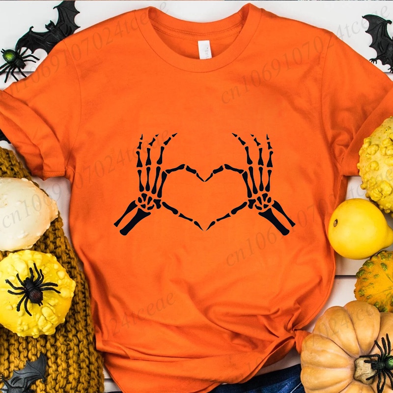 Halloween Skull Hands Tshirt Halloween Skull Hands Heart Print T-Shirt for Women and Couples