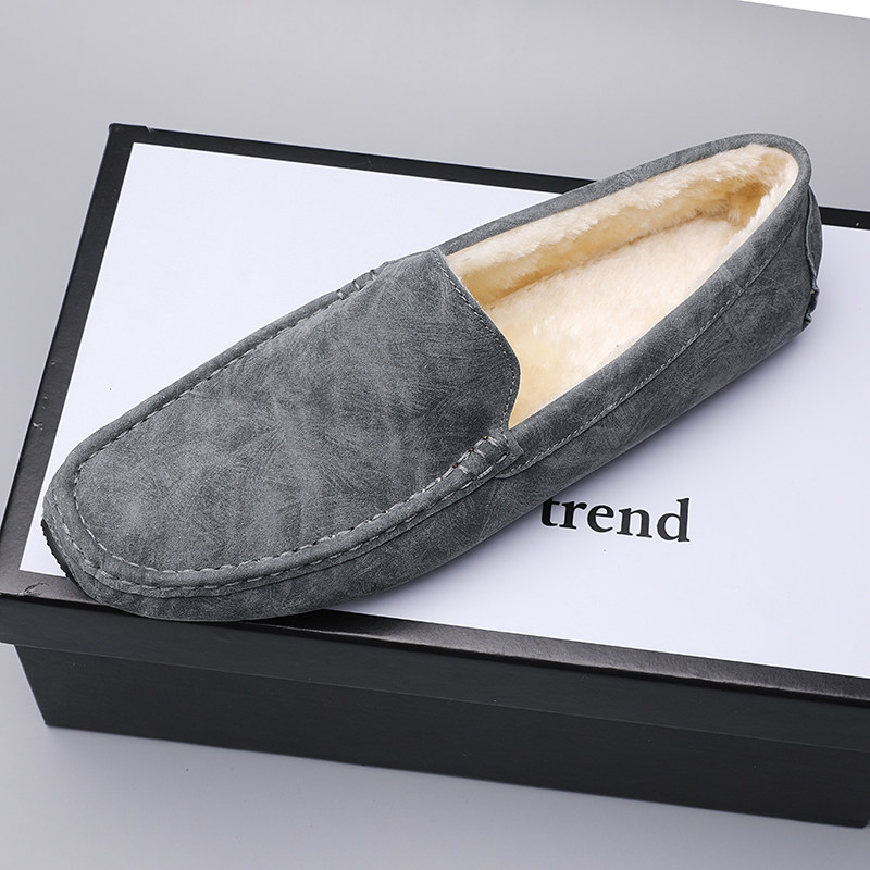 Doudou shoes men's leather plus velvet 2022 new winter warm one pedal British all-match casual lazy cotton shoes tide