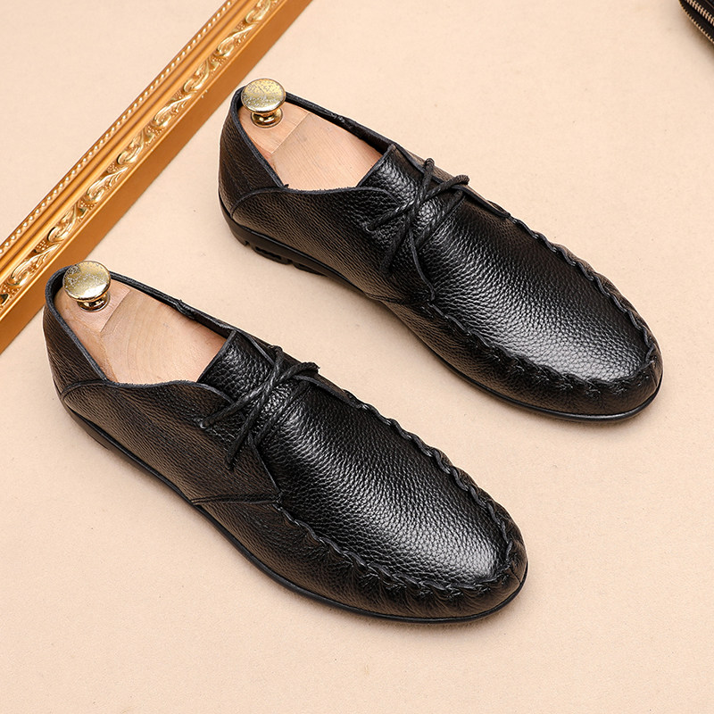 2022 spring new beanie shoes men's top layer cowhide casual leather shoes soft bottom non-slip dad shoes breathable driving shoes