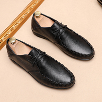 2022 spring new bean-bean shoes mens head layer cow leather casual leather shoes soft bottom non-slip dad shoes breathable driving shoes