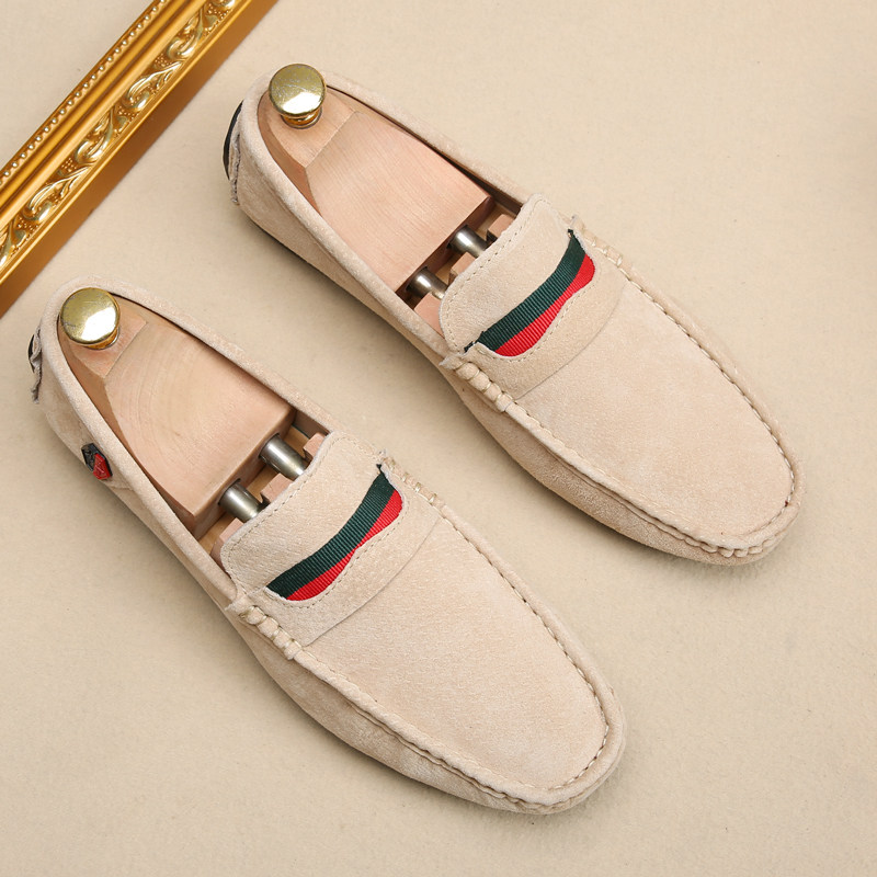 2022 spring new beanie shoes men's leather matte British casual shoes Korean version of the soft bottom fast hand red man lazy shoes