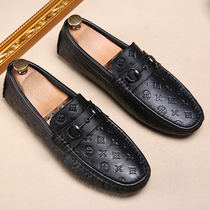 Beans shoes mens 2022 new dermis Korean version 100 hitch anti-slip trendy youth set foot sloth to drive casual leather shoes