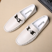 2022 new 100 hitch bean shoes mens genuine leather Inn Korean version casual mens shoes spring set foot sloth white tide shoes