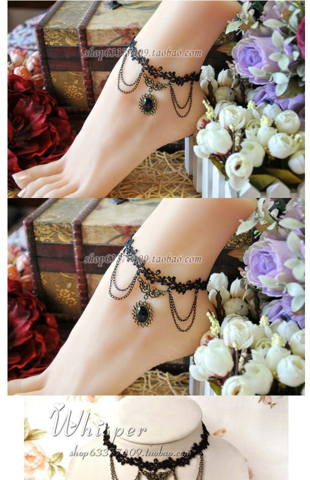 "Elam Shadow" Châu Âu gothic gothic Retro Fringe Sexy tính khí gốc Đen Vòng chân ren lắc chân nữ