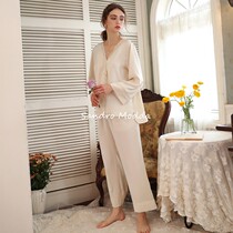 Sandro Modda method palace windy pyjamas womens autumn silk V collar casual home Lace Lace Sleeping Robe